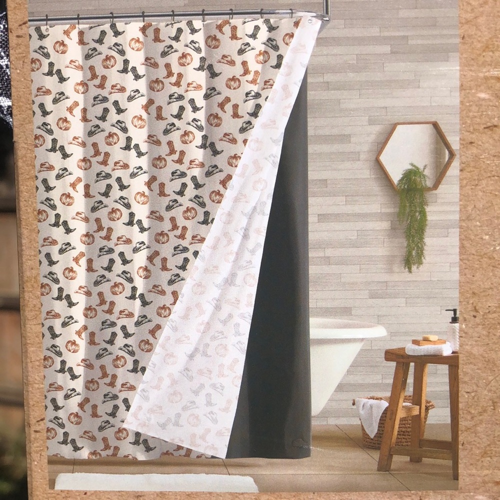 NWT Wrangler Fall Shower Curtain Set - Cowboy Hats & Boots and Pumpkins